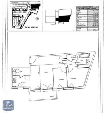 Appartement à louer 2 pièces 56.41m²