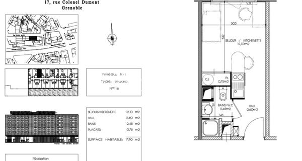 À vendre Studio 18 m² - Grenoble 38000