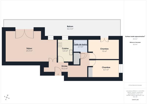 Appartement F3 à vendre  3 pièces - 67 m2 TRAPPES - 78