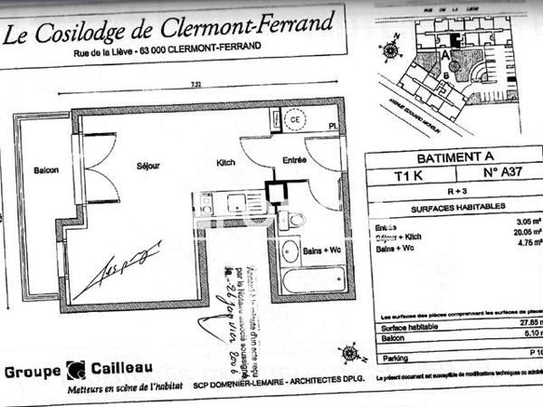 Location Studio 27.6 m² - 35 AVENUE EDOUARD MICHELIN Clermont-ferrand 63000