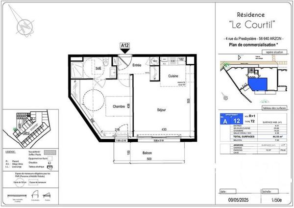 Appartement F2 à vendre  2 pièces - 44,18 m2 ARZON - 56