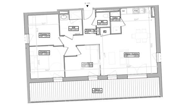 Appartement 4 pièces 79.36 m2