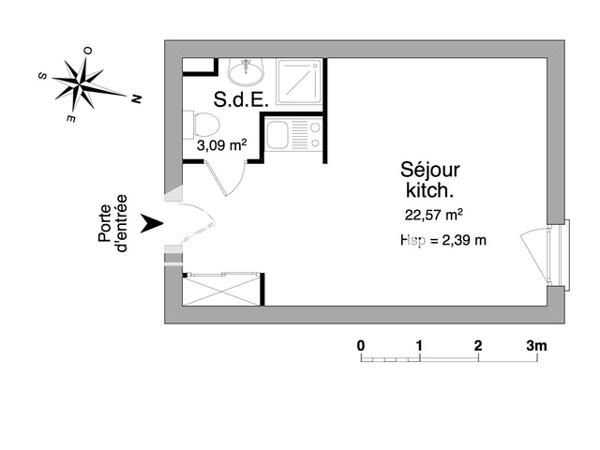 Location Studio 25.66 m² - RESIDENCE LES ARTS Angers 49100