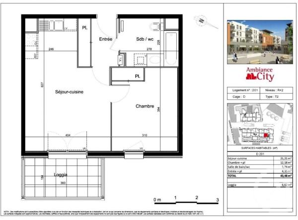 Appartement F2 à vendre  2 pièces - 43,48 m2 OULLINS - 69