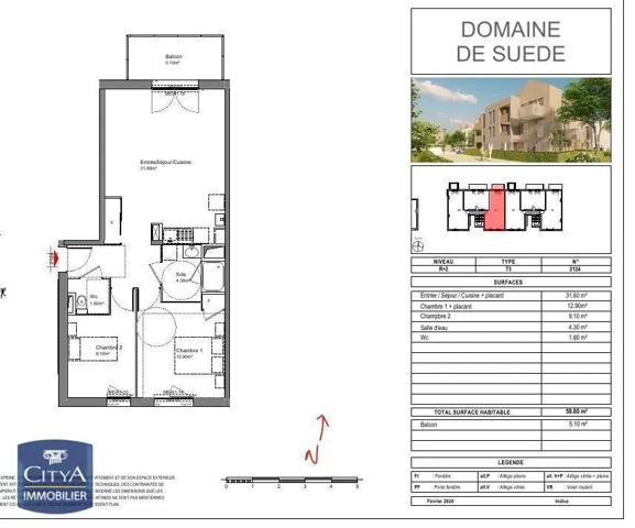 Appartement à louer 3 pièces 59.8m² Tours (37100)