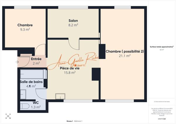 Appartement T3/T4 de 62m² avec Garage et Cave, Dernier étage