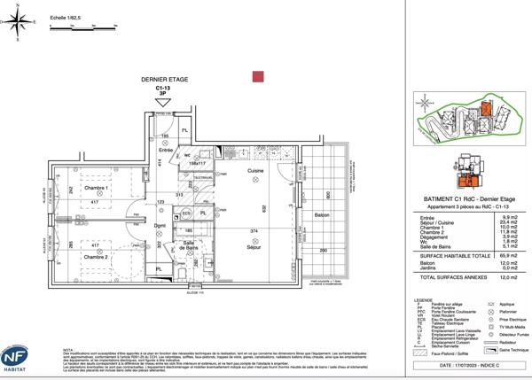 3 pièces neuf avec vue mer, balcon et parking, situé sur les hauteurs de Menton
