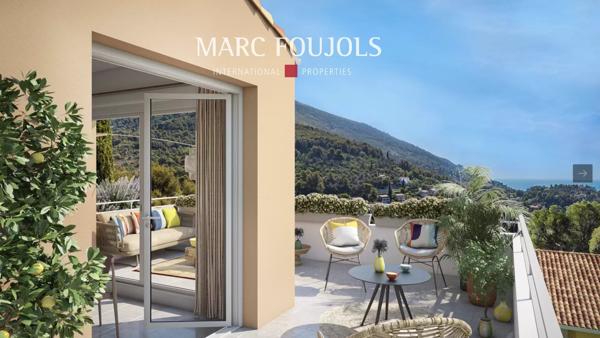 3 pièces neuf avec vue mer, balcon et parking, situé sur les hauteurs de Menton