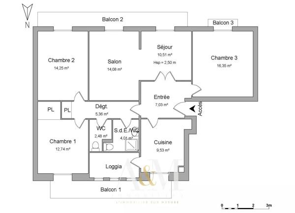 Appartement T5 de 97 m²+ balcons+ garage + cave