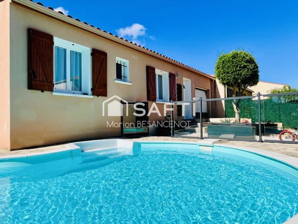 Maison T4 en 3 faces, 3 chambres, garage, piscine et jardin.