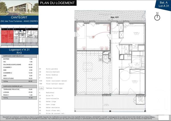 Appartement T4 à vendre  4 pièces - 99,90 m2 ONDRES - 40
