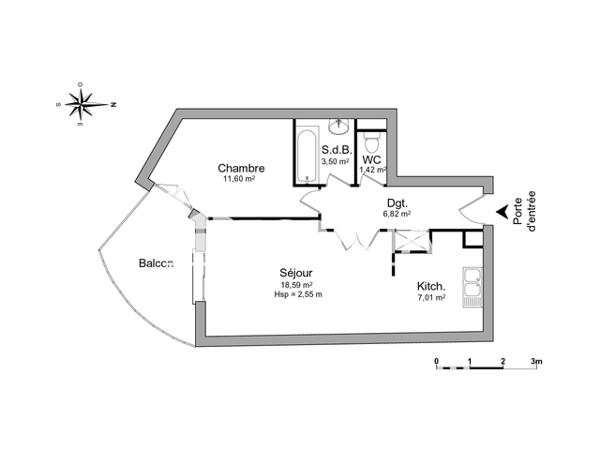 Location Appartement 2 pièces 48.94 m² - LES JARDINS DE L'OSSAU Lons 64140
