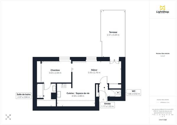 Dernier étage avec terrasse au calme exposé sud-ouest - 2 pièces 50 m² pondéré - Rue Jouvenet, Paris 16ème