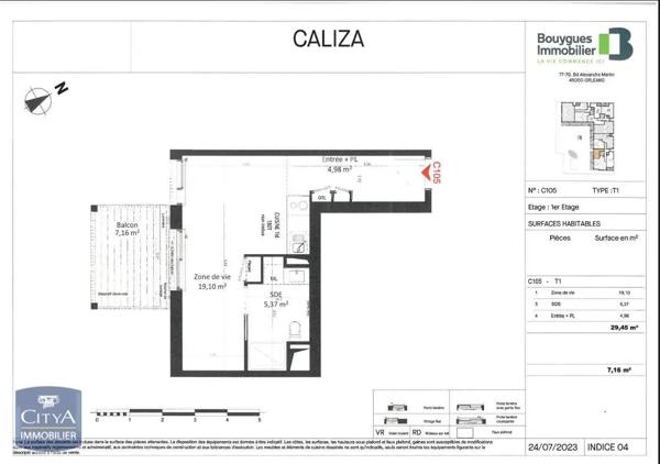 Appartement à louer 1 pièce 29.45m²