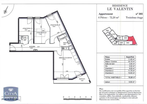 Appartement à louer 4 pièces 72.2m²