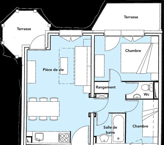 Talmont-Saint-Hilaire (85440) Appartement T3 de 37,22 m² en rez-de-jardin, Golf de Bourgenay - 2 chambres