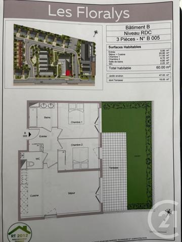 Appartement F3 à vendre  3 pièces - 60,77 m2 CLAYE SOUILLY - 77
