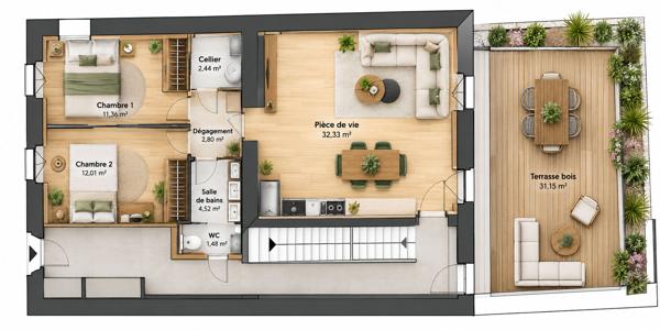 ROCHEFORT ? SUPERBE T3 DE 65.46 M² ? TERRASSE PRIVATIVE ? PRESTATIONS HAUT DE GAMME !