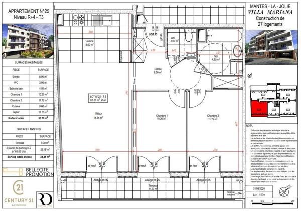 Appartement F3 à vendre  3 pièces - 62,10 m2 MANTES LA JOLIE - 78