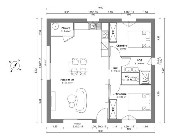 Maison 3 pièces 65 m2