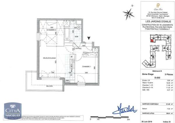 Appartement à louer 3 pièces 51.48m² Pontault-Combault (77340)