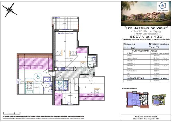 ATTIQUE Appartement T4 de 100.89 m2 avec vue montagnes.