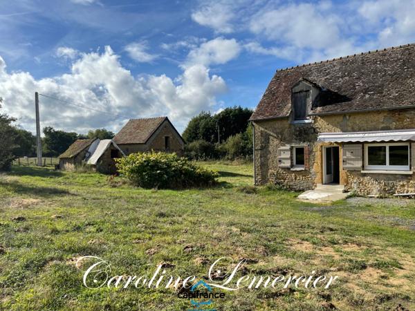 Maison à vendre 4 pièces proche de CONNERRE (72)FERMETTE en campagne isolée de 60 m² habitables 2 chambres avec un potentiel evolutif sur dependances, 1 hectare de terrain avec ruisseau