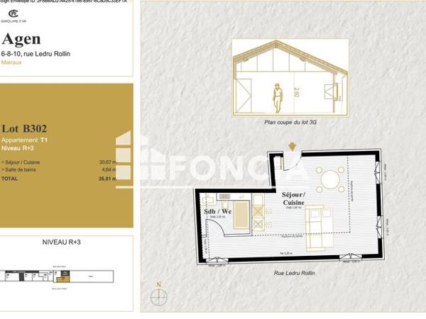 Location Studio 35.21 m² - 8 RUE LEDRU ROLLIN Agen 47000