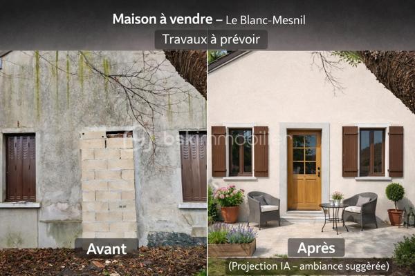 Maison individuelle ancienne (avant 1948) située au Blanc-Mesnil, édifiée sur une parcelle de 416 m², comprenant un jardin extérieur de 300 m² non constructible.

Le bien développe une surface totale d’environ 60 m², dont 39,49 m² reconnus en surface habitable.

La partie habitable se compose d’une pièce principale de type salon-séjour, d'une cuisine, d’une salle de bains et de WC séparés.

Les surfaces complémentaires sont actuellement considérées comme dépendances / grange, non comptabilisées en surface habitable, offrant un potentiel d’aménagement sous réserve des règles d’urbanisme en vigueur.

🔧 Travaux à prévoir.
💡  Idéal pour un acquéreur averti, un projet de rénovation ou une résidence principale avec jardin.
📞 Pour plus d’informations ou organiser une visite, contactez-moi.