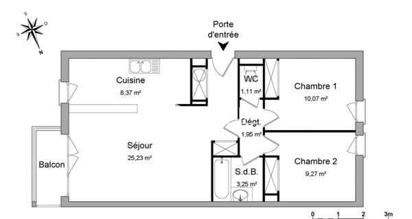 Location Appartement 3 pièces 59.25 m² - Conflans-sainte-honorine 78700