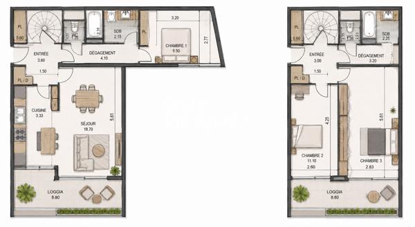 Duplex de 4 pièces vue dégagée
