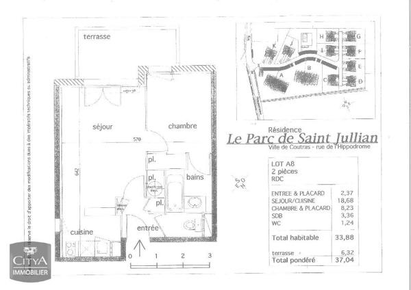 Appartement à louer 2 pièces 33.78m²