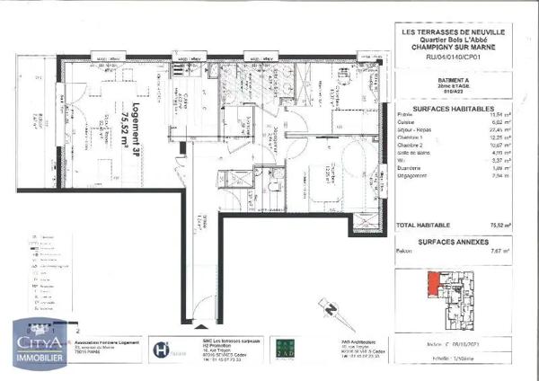 Appartement à louer 3 pièces 75.52m²