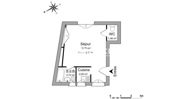 Location Studio 24.97 m² - Rouen 76000