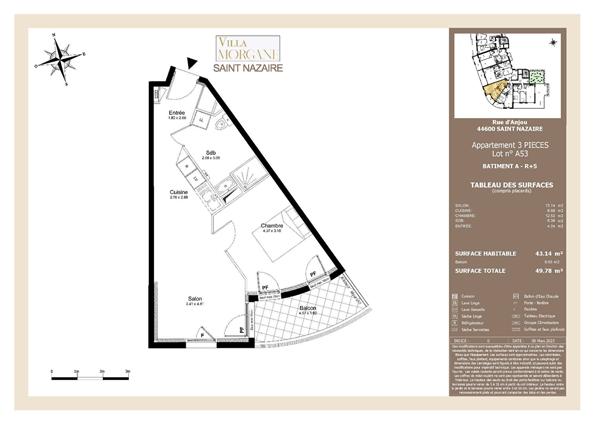 Appartement Saint Nazaire 3 pièce(s) 43.14 m2 BALCON