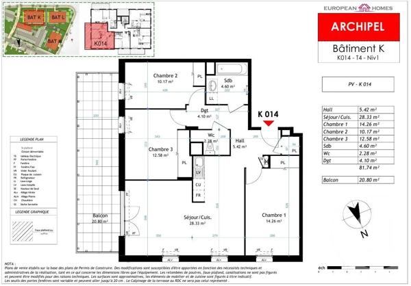 Appartement T4 à vendre  4 pièces - 81,74 m 2   LA VERPILLIERE  - 38