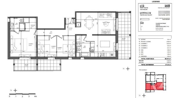 Appartement F4 à vendre  4 pièces - 89,45 m2 LE GOLFE JUAN - 06