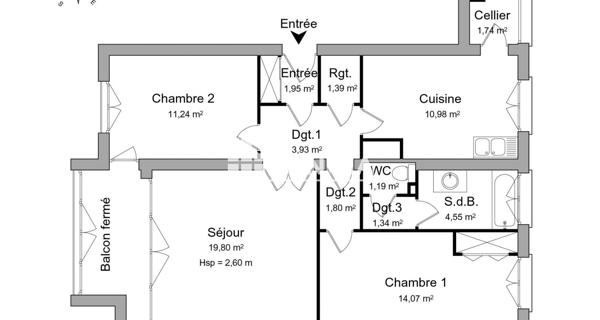 Location Appartement 3 pièces 73.98 m² - Guilherand-granges 07500