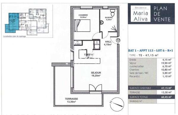 Superbe appartement T2 en R+1 avec terrasse