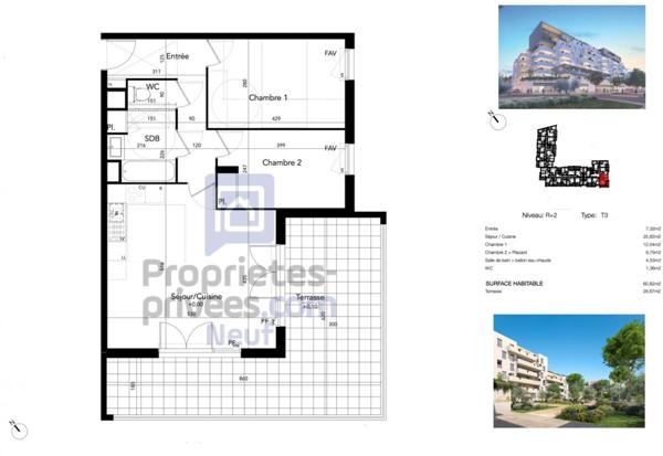 T3 61 m² dernier étage avec terrasse Sud, Béziers (Avenue du Président Wilson)
