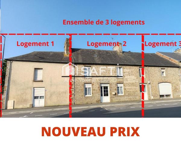 Maison 3 logements (T3,T5,T3)+garages+jardins