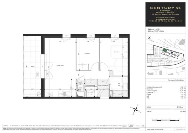 Appartement T3 à vendre  3 pièces - 59,12 m 2   FAVERGES SEYTHENEX  - 74