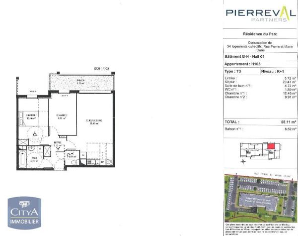 Appartement à louer 3 pièces 58.11m² Vaux-le-Pénil (77000)