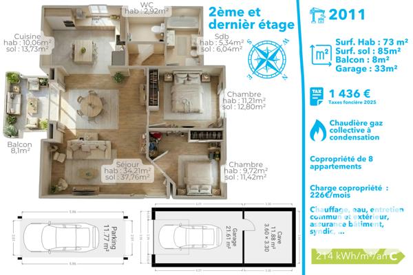 Appartement à vendre 3 pièces 73 m² Essert