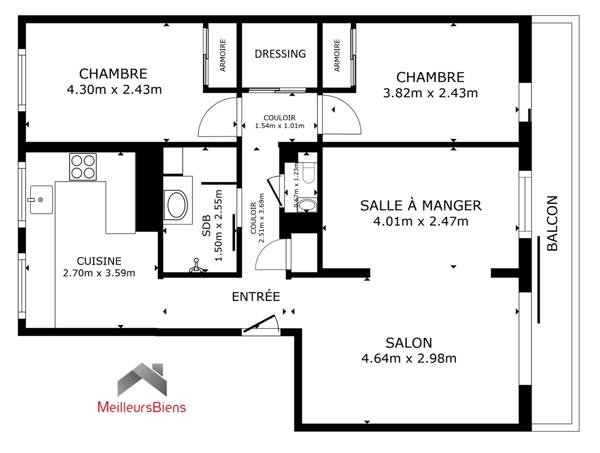 4 pièces 68 m²