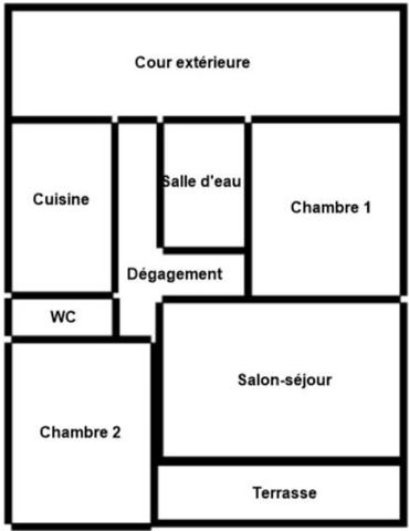 Maison F3 avec cour et terrasse, centre-ville de Petit-Bourg, location nue