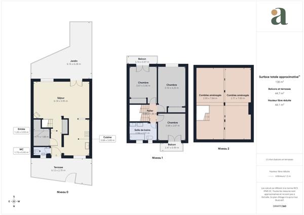 Villa mitoyenne 89m2 avec jardin, 3 chambres, combles aménagés Domaine sécurisé avec piscine à Villeneuve-Loubet