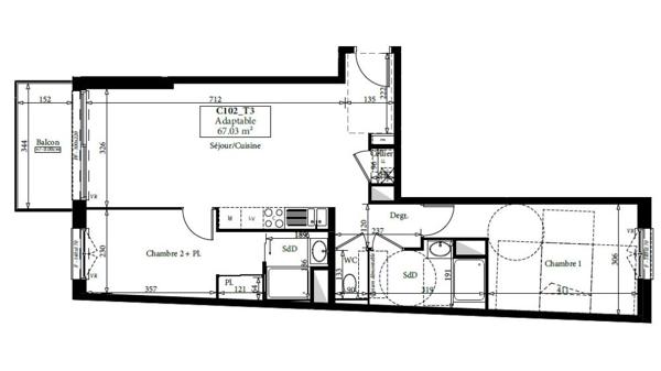 Appartement SOTTEVILLE LES ROUEN 67.45 m²
