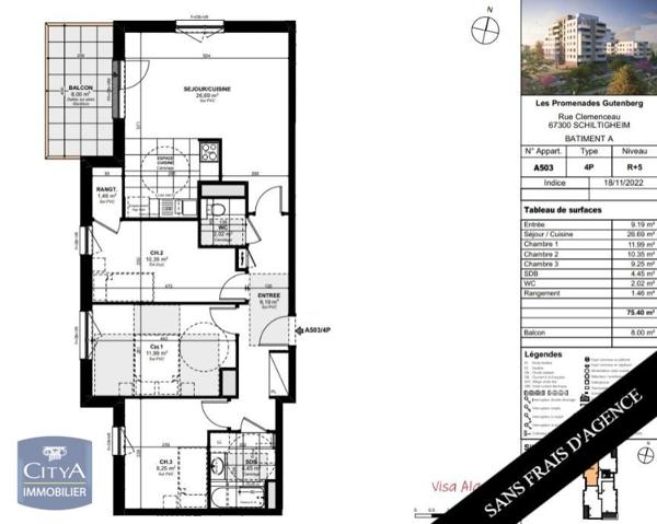 Location appartement Schiltigheim (67300) 4 pièces 75.4m²