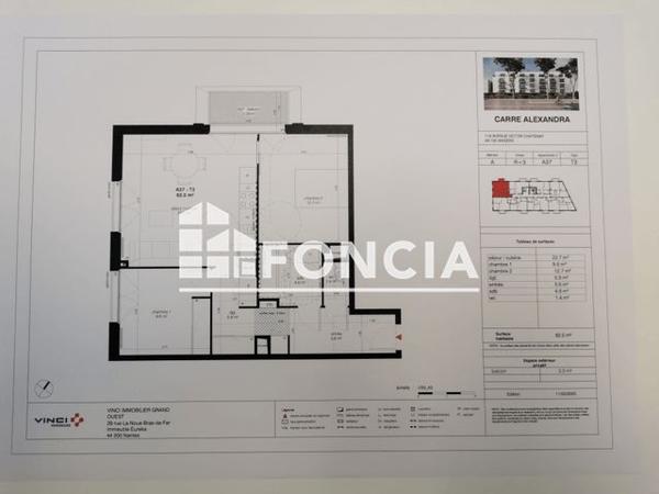 Location Appartement 3 pièces 62.5 m² - CARRE ALEXANDRA - 115 AVENUE VICTOR CHATENAY - A37 Angers 49000